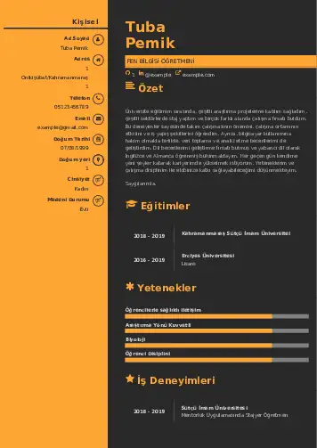 Fen Bilgisi Öğretmeni CV Örnekleri cv indir
